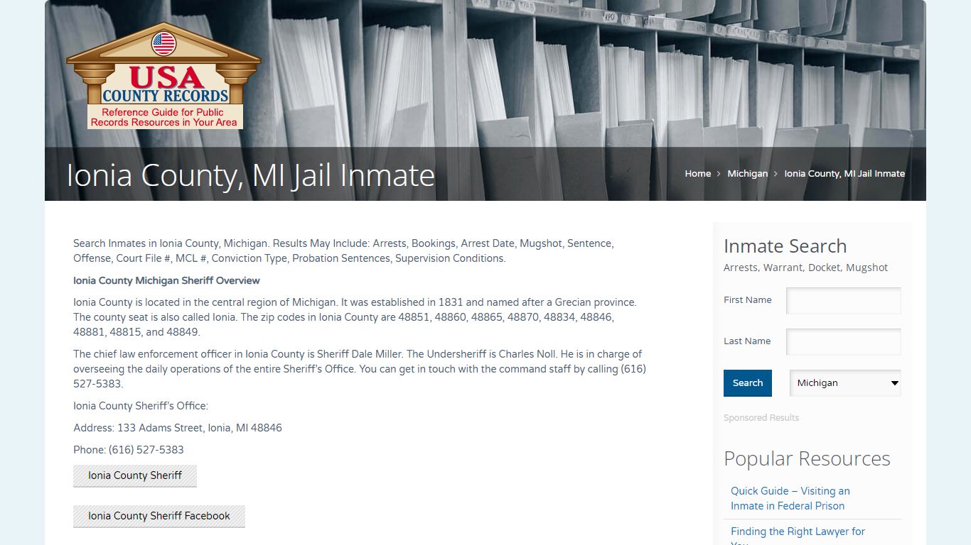 Ionia County, MI Jail Inmate | Name Search