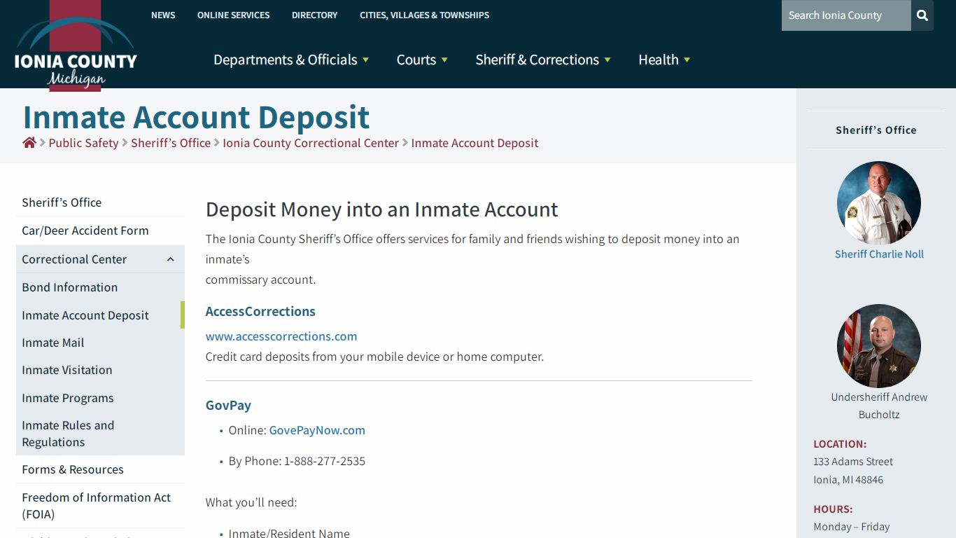Inmate Account Deposit – Ionia County